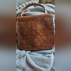 Patricia Nash Tan Brown Map-Print Leather Crossbody